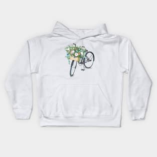 Vintage Black Bicycle With Flowers Kids Hoodie